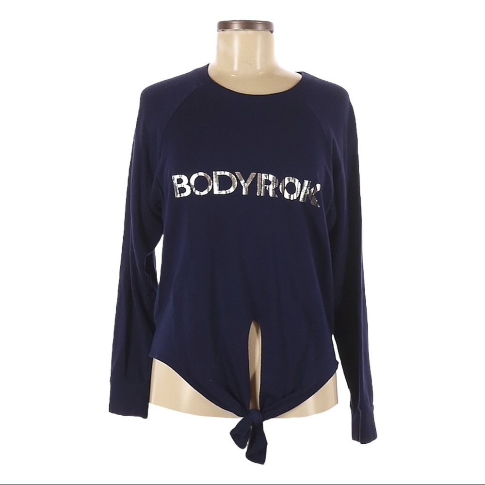 Strut This Bodyrock Navy Tie Front Soft Athleisure Pullover Sweatshirt OS